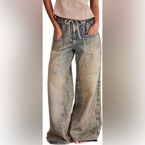 NWOT free people we the free extreme baggy denim jeans with tie size xs